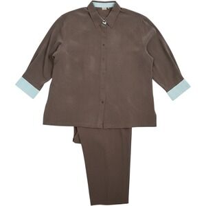 Go Silk 100% Silk 2-Piece Set Shirt & Pants Brown Size 3X Washable Silk